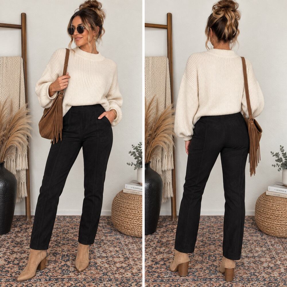 Anna & Ava Suede Black Pencil Leg Pants Size Small